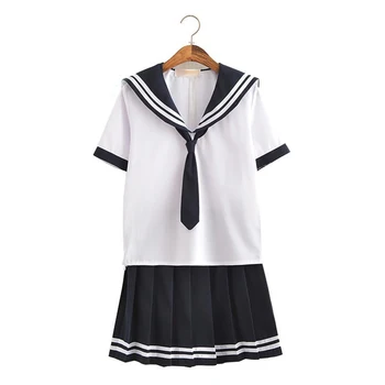 Japansk Skole Uniform Til Kvinder, Piger, Sommer, Efterår Toppe + Plisseret Nederdel + Slips, Sokker Matros Outfit JK Studerende Ensartet C30153AD