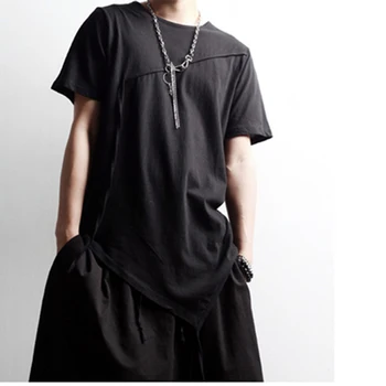 Sommeren koreansk mode mænds rund hals Korte Ærmer Uregelmæssige Hem Fritids-t-shirt Tee mid-long halv-ærmet T Slank