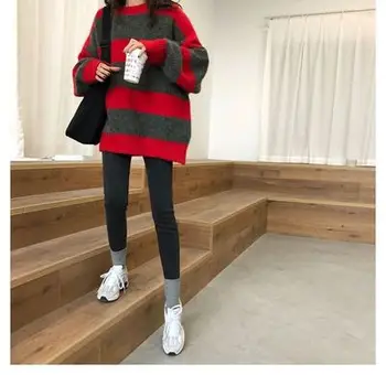 Kvinder Overdimensionerede Tynd Sweater Vintage Stribet Løs Pullover Streetwear Efteråret Strikket Jumper Femme 2021