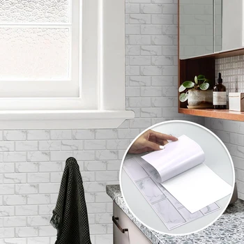 Klassiske Retro Køkken, Badeværelse Wall Vandtæt PVC Krystal Hvid Marmor Flise selvklæbende 3D wallsticker