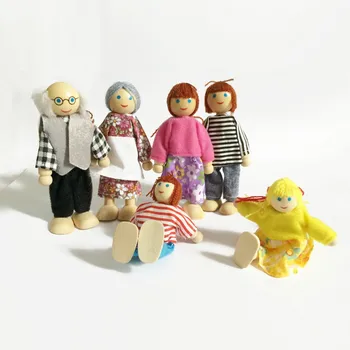 Møbler af træ dukkehus Familie Miniature 8 Personer Dukke Legetøj Til Barn Barn Foregive Dukke Legetøj Story-telling Tegn baby