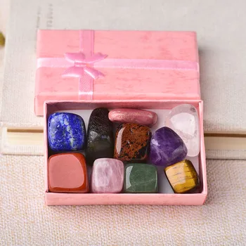 10STK/Set natursten Crystal gaveæske Gemstone Chakras Rock Mineralske Prøven Hjem Dekoration til Børn Julegave