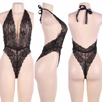 Nye Hule Sexet Undertøj Kvinder Lace Bh-Sæt Dyb V der sælger Sexet Undertøj Halterneck Siamesiske Gennemsigtigt Undertøj Sæt Nattøj