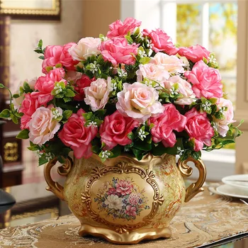 Europa Retro Harpiks Vase Desktop Kunstig Blomst Pot Boligudstyr Dekoration Håndværk Bryllup Julegave Kontor Ornament