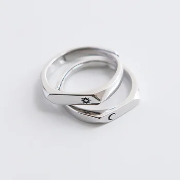Trustdavis Ægte 925 Sterling Sølv Sun Moon Elsker Glat Simpel Stil Justerbare Ringe til Kvinder, Mænd, Par Fine Smykker DA1749