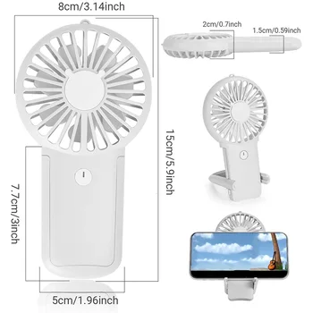 USB-Fan, USB Mini Håndholdt Blæser med LED Lys, Genopladelige Loftvifte med Stativ, 3-trins Lavere Støj Blæser til Hjemmet, Kontoret Rejse