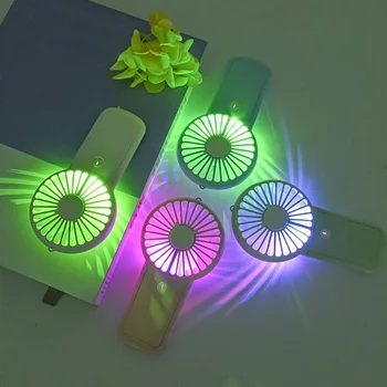 USB-Fan, USB Mini Håndholdt Blæser med LED Lys, Genopladelige Loftvifte med Stativ, 3-trins Lavere Støj Blæser til Hjemmet, Kontoret Rejse
