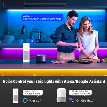 Smart RGBCCT LED lysbånd Wifi Controller 12V 2m Fleksibel Strip Kit stemmestyring RF Remoteworks med Alexa, Google Assistent
