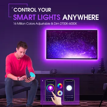 Smart RGBCCT LED lysbånd Wifi Controller 12V 2m Fleksibel Strip Kit stemmestyring RF Remoteworks med Alexa, Google Assistent