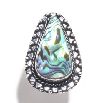 Ægte abaloneskal Ring i Sølv Overlay over Kobber , håndlavede Kvinder Smykker gave , R6850 , Størrelse: 9.25