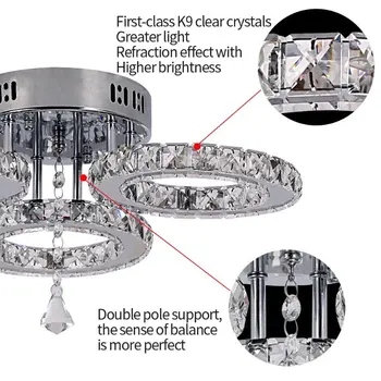 Moderne Krystal Ringe Loft Lysekrone Lys Sølv Krystal Led Plafonnier til Soveværelse, Køkken Loft Lampe med Glans