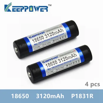 4 stk KeepPower 3120mAh 18650 batterier P1831R beskyttet li-ion genopladeligt batteri Max 15A udledning drop shipping Oprindelige