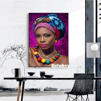 Afrikansk kvinde Diamant maleri Portræt Diamant Broderi ikon-pladsen runde rhinestones billeder diamant mosaik Hjem dekoration
