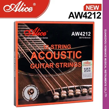 Alice AW4212 12-String Guitar Strenge, Forgyldt High Carbon Stål Almindelig Snor, 90/10 Bronze Snoede, Anti-Rust Belægning