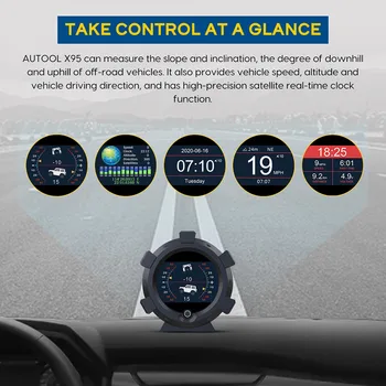 X95 GPS-Hastighed PMH kilometer i timen Hældning Meter Hældningsmåler Multifunktionelle Bil Kompas Pitch Vinkel Vinkelmåler Breddegrad Længdegrad