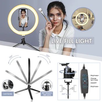 Ring Lys 10 tommer 26cm Selfie med Forlænges Trefod LED-Ring Lampe Til Telefonen Live Stream af YouTube-Video, Makeup, Fotografering