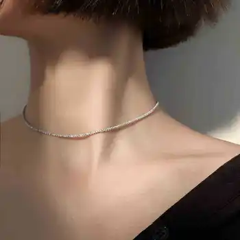 Vand Bølge Disc Kæde Chocker Halskæde Sterling Sølv Skinnende Guld Smykker Womans Gave 3,5 mm 16