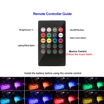 4x Bil LED Strip Light Remote Control Interiør Dekorative Atmosfære Lampe Blændende Farve RGB Følge DJ Musik Flash Auto Styling