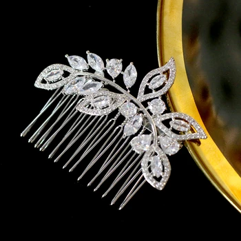 Høj kvalitet, elegant zirkonia blade, guld / sølv krystal bruden hår kam bryllup hår tilbehør tiara