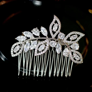 Høj kvalitet, elegant zirkonia blade, guld / sølv krystal bruden hår kam bryllup hår tilbehør tiara