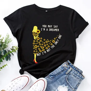 JFUNCY Korte Ærmer til Kvinder Bomuld, T-shirt Pige Drømmer T-Shirts Kvindelige Grafiske Tees Toppe Dame t-shirt