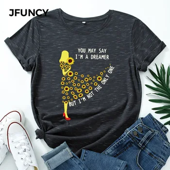 JFUNCY Korte Ærmer til Kvinder Bomuld, T-shirt Pige Drømmer T-Shirts Kvindelige Grafiske Tees Toppe Dame t-shirt