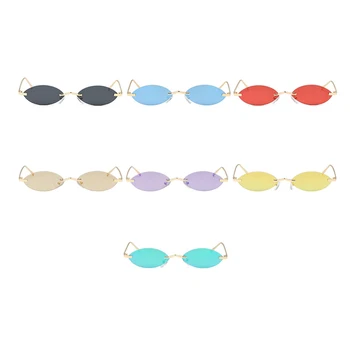 Peekaboo vintage små ovale solbriller kvinder uindfattede 2019 mini retro solbriller til mænd spejl uv400 guld metal blå rød