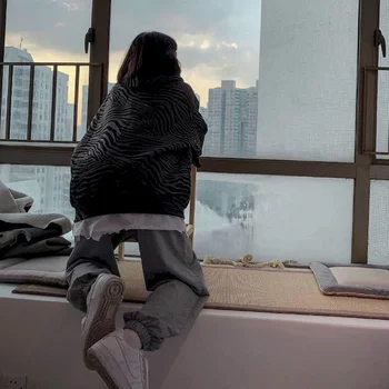 Hættetrøjer kvinder frakke sweatshirt zebra stribet hooded sweater kvindelige koreanske stil trendy løs studerende langærmet tynd ins jacket