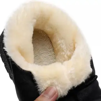 Casual kvindelige vinter sne PU læder sko kvinder ankel pels støvler vintage stil støvletter sort