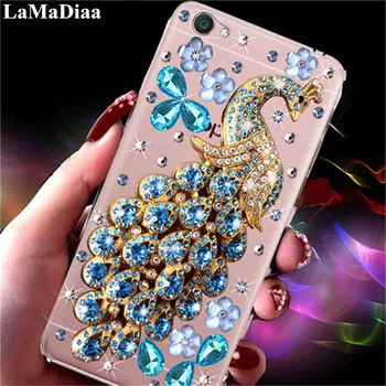 Telefonen Tilfælde Bling Diamond For Samsung S6 S7 S8 S9 S10 S20 Plus Note 8 9 10 20 Telefonen Klar Krystal Cover Peacock Blomst Indre