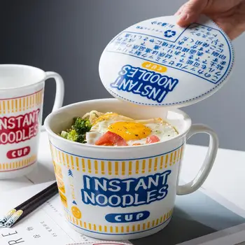 MDZF SWEETHOME 800ml Japansk Instant Noodle Skål Med Låg, Håndtag Varme-Resistente Ovn Suppe Skål cornflakes Kop Mælk