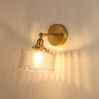EL Messing væglampe med Krusninger Glas form Rotation Vinkel 270 Grader op og ned for Soveværelse, Stue Indendørs Belysning