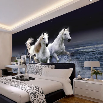 Foto Tapet 3D Stereo White Horse Spray Splash Landskab Vægmaleri Stue, Soveværelse Classic Home Decor Tapet Til Vægge 3D