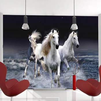 Foto Tapet 3D Stereo White Horse Spray Splash Landskab Vægmaleri Stue, Soveværelse Classic Home Decor Tapet Til Vægge 3D