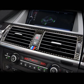 Mutips For BMW X5 E70 X6 E71 Center Konsol AC CD-Air Outlet Panel Cover Frame Trim Strip Auto Carbon Fiber Sticker Tilbehør