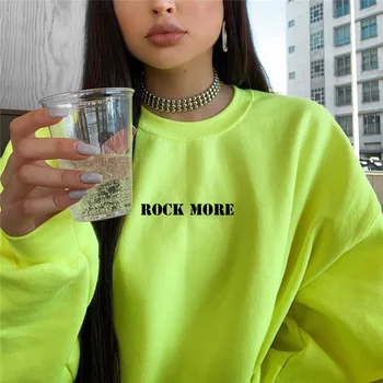 Vinteren Kvinders Hættetrøjer Neon Grøn Casual Tabe sig Hoody Top Mujer Kpop O-Hals Efteråret 2020 Kvindelige Gotiske Par Sweatshirt