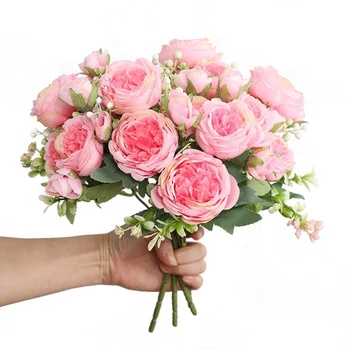 1 Bunche Steg Kunstige Blomster Hjem Dekoration Falske Silke Blomst Rose Buket til Bryllup Centerpieces Tabel Arrangement