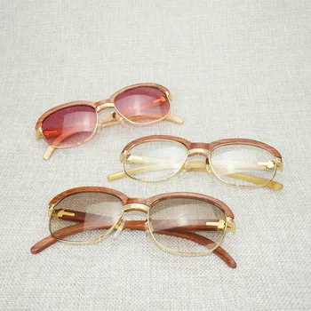 Vintage Træ Solbriller Kvinder Wrap Style Sol Briller Gafas Mænd Til Udendørs Runde, Klare Glas Ramme Nuancer Oculos Briller