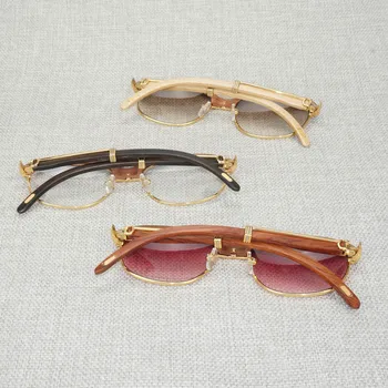 Vintage Træ Solbriller Kvinder Wrap Style Sol Briller Gafas Mænd Til Udendørs Runde, Klare Glas Ramme Nuancer Oculos Briller
