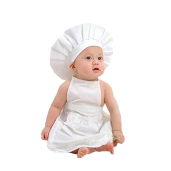 Hvide Forklæde Hat Passer Til Kok Tøj Fotografering Rekvisitter Spædbarn Baby Buksetrold Skydning Rekvisitter, Kostume Studie Fotografering Tøj