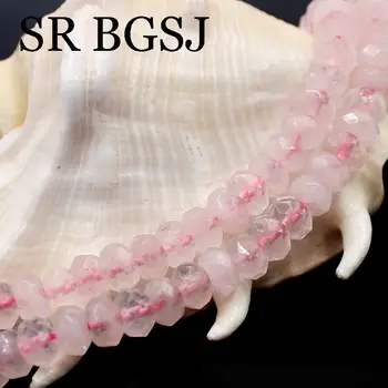 Gratis Forsendelse BGSJ 5x8mm Facetteret Rondelle Form Naturlige Sten, Ædelsten Løs diy rosakvarts Perler Strand 15