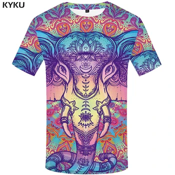 KYKU Elefant Tshirt Mænd Animal T-shirt Farverige Blomst 3d-Print T-Shirt Animationsfilm Tøj Gotiske Hip Hop Mens Streetwear Tøj