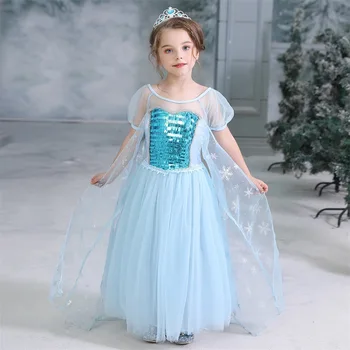 Nye Mini kjole med lange ærmer pige kostume part kjole snow queen Anna piger tøj vestidos infantis Congelados disfraz princesa