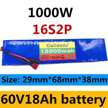 60V 16S2P 12Ah 18650 Li-ion-Batteri 67.2 V 12000mAh Ebike-Scooter, El-cykel med BMS 1000Watt plug + oplader