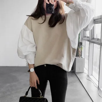 Koreanere 2020 Spring Nye Kvinder Sweatshirt Formelle Tøj Elegante Bomuld Kontor Dame, Fuld Pullovere
