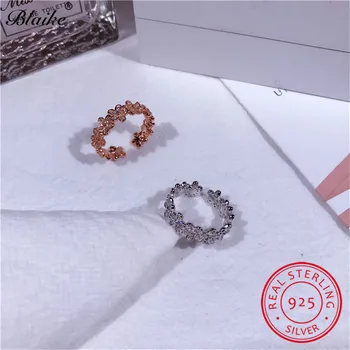 Solid s925 Sterling Sølv Ringe For Kvinder Sød Lille Daisy Ring Hvide Zircon Bryllup Bands Åbne Justerbar Ring Fine Smykker