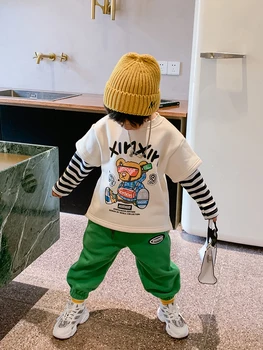 Drenge' falsk to langærmet sweater 2020 børns koreanske plys og fortykket varm vintertøj
