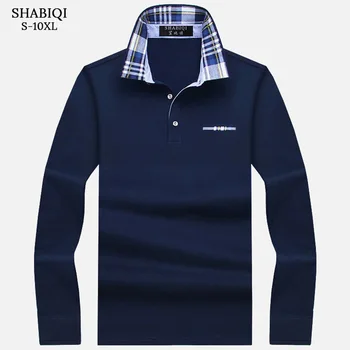 SHABIQI Casual bomuld Mænd Polo Shirt Herre langærmet Solid Polo Shirts Camisa Polos Tops Tees Plus størrelse 6XL 7XL 8XL 9XL 10XL