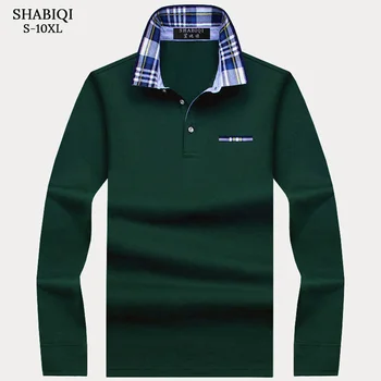 SHABIQI Casual bomuld Mænd Polo Shirt Herre langærmet Solid Polo Shirts Camisa Polos Tops Tees Plus størrelse 6XL 7XL 8XL 9XL 10XL