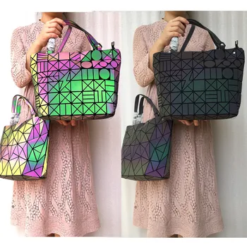 Mode Tote Taske til kvinder Lysende håndtaske Geometriske Holografiske Deformere Kvindelige skuldertaske daglige indkøb Kvinders Spand Pose